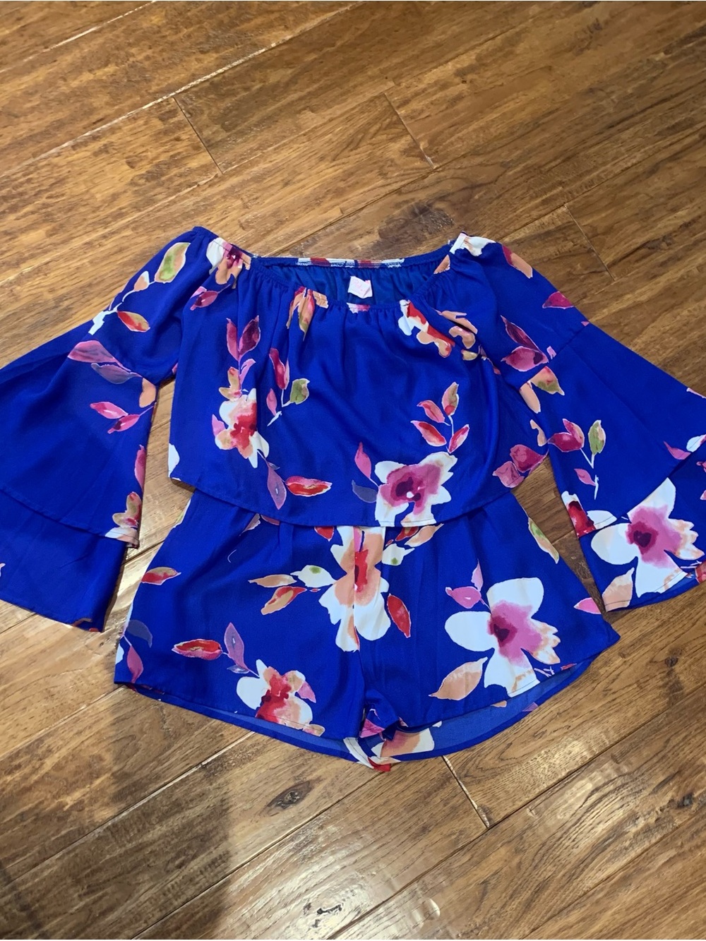 Royal Blue Floral Off-Shoulder Women's Jumpsuit